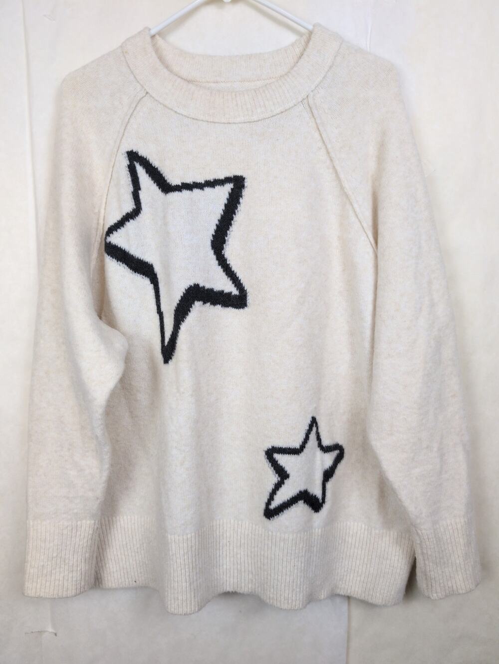 Aerie cream oversized star sweater Size S Celestial Preppy Retro Comfycore